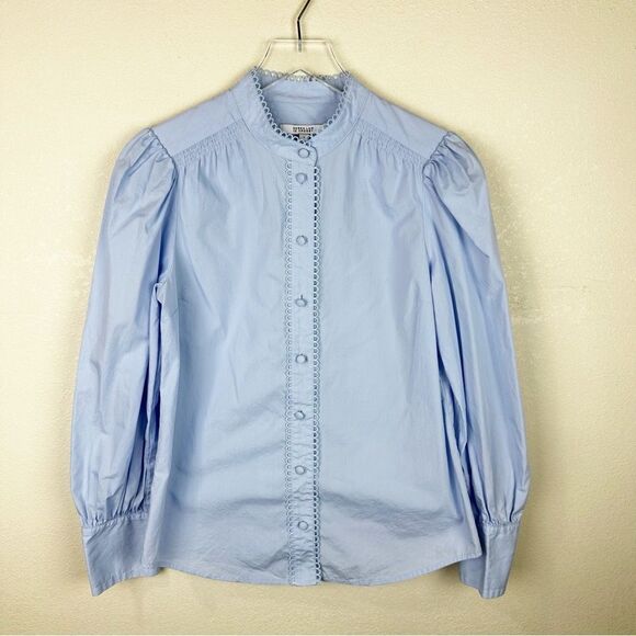 Derek Crosby 10 Button Down Cotton Long Sleeve Blue Blouse Size 6 - Picture 1 of 8